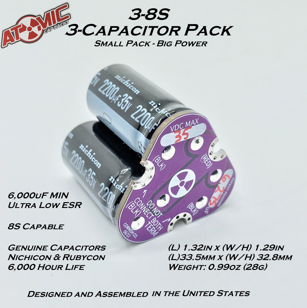 ATOMIC Compact ESC Cap Pack 3-8S / 6,000uF Minimum / 35V / 8S Capable / USA