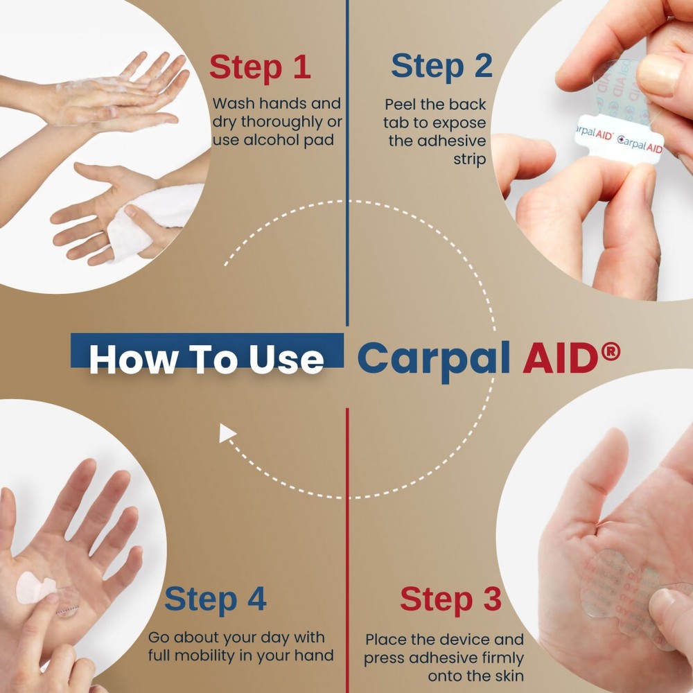 CarpalAid Adhesive Hand-Based Carpal Tunnel Support for Either Hand 100 Ct