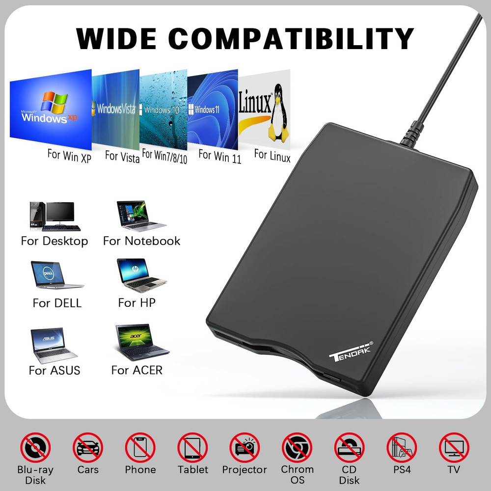 USB Floppy Disk Drive, Floppy Disk Reader 3.5 Inch Portable USB External 1.44MB