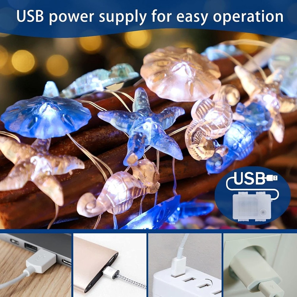 Nautical Ocean Theme String Lights: 30 LEDs with Remote, 10 ft for All Occasions
