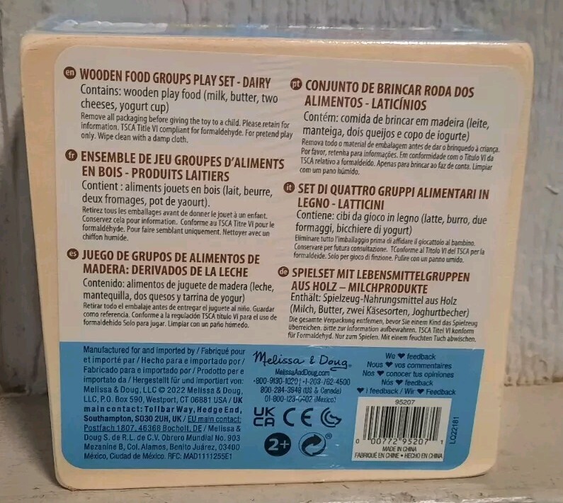 Melissa & Doug Dairy Food Group Wooden Playset~Milk, Butter, 2 Cheeses, Yogurt