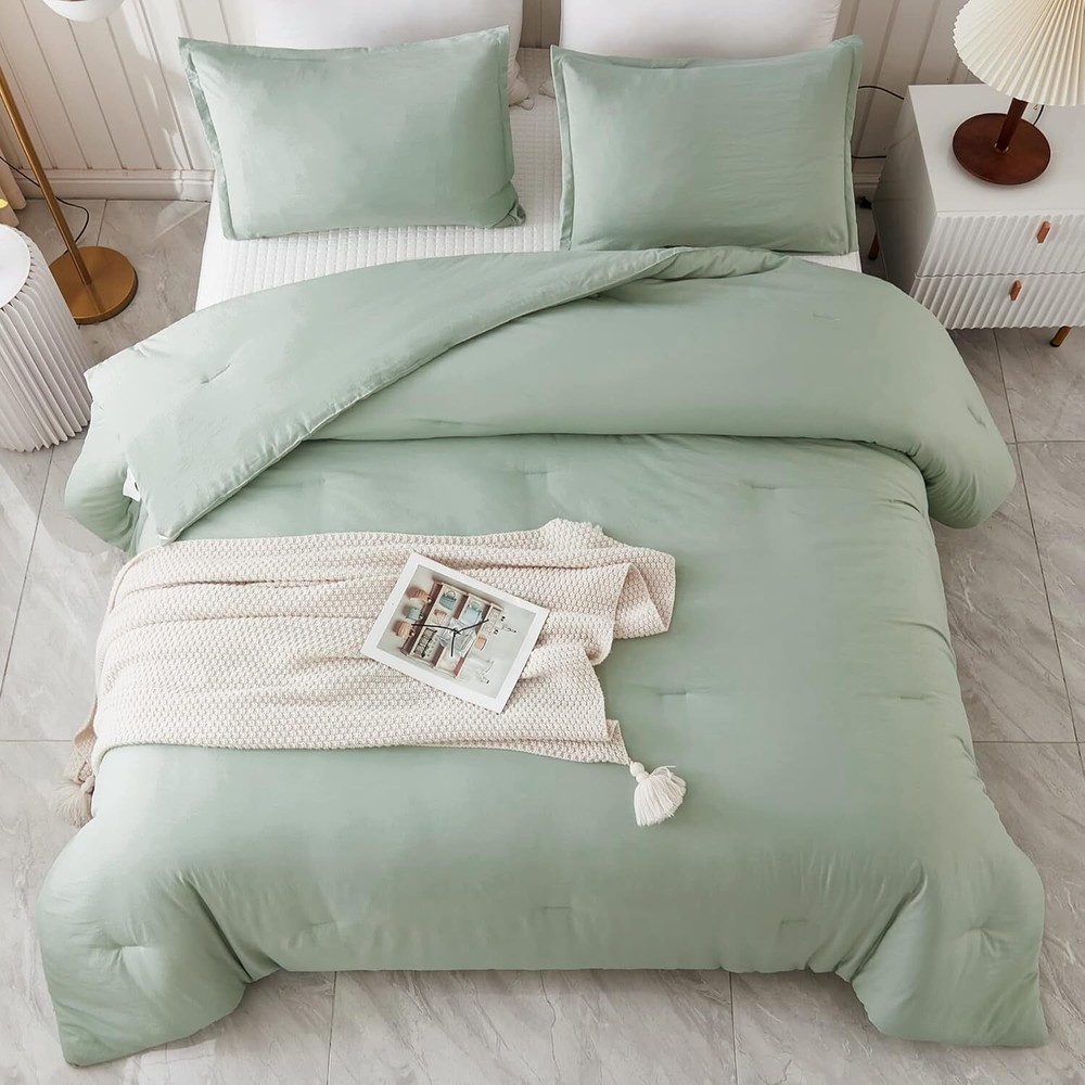 Sage Green Comforter Set,3-Piece Down Alternative ComforterSet Comforter Blanket