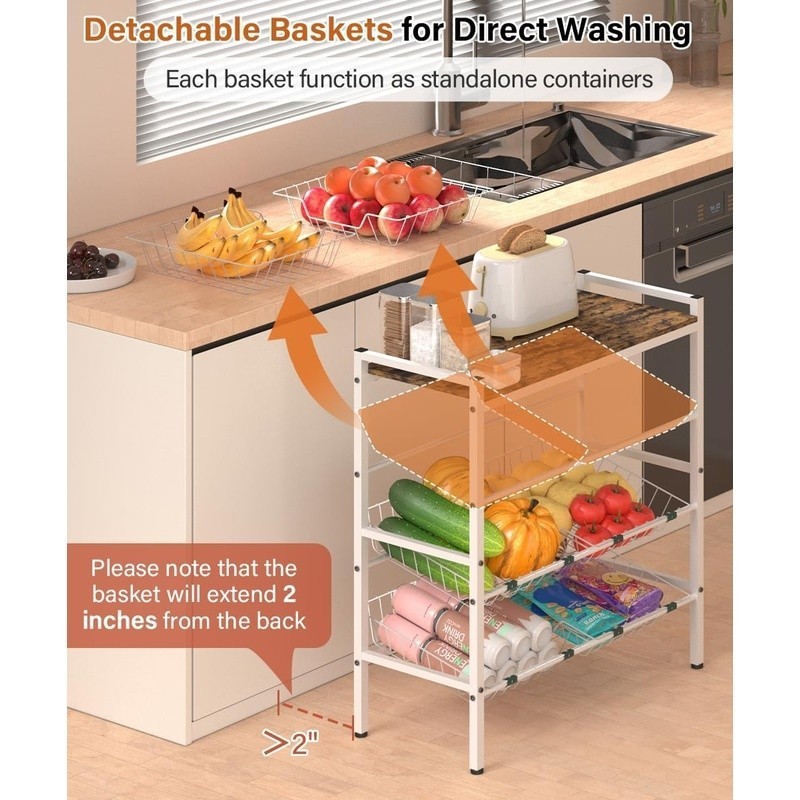 Kitchen Storage Rack Multi-Functional Snack Display Sturdy Removable Baskets New