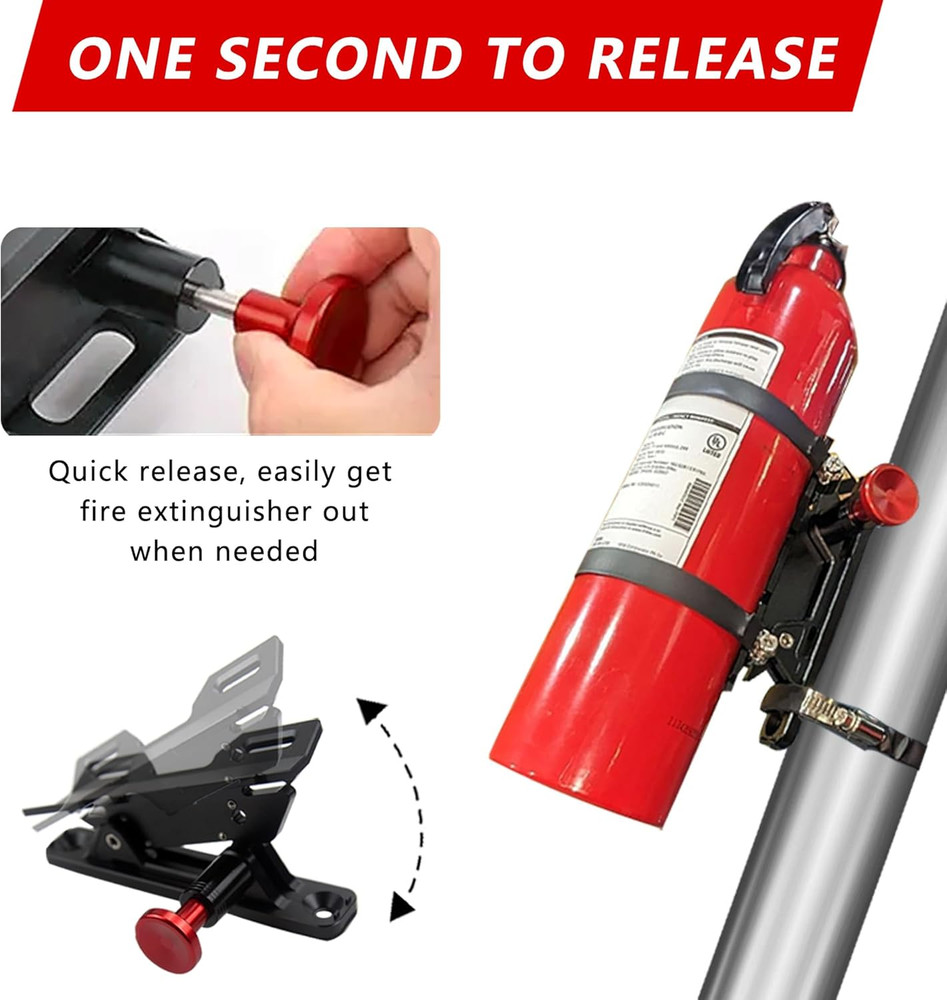 Quick Release Fire Extinguisher Mount - Aluminum Adjustable UTV Roll Bar Fire Ex