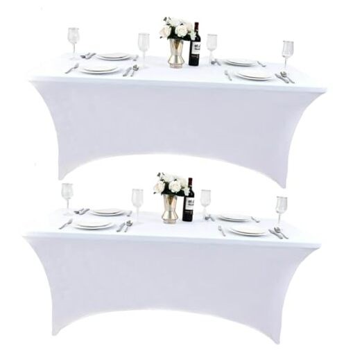 2-Pack 8ft Spandex Table Covers for Rectangle Folding 8-foot | 2-pack White