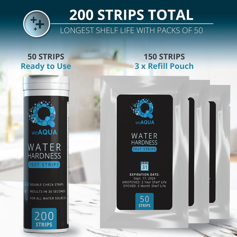 WeAQUA DoubleCheck Water Hardness Test Kit 200 Strips with Sample Cup - Hard ...