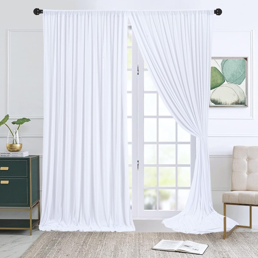 10x10 Ft White Backdrop Curtain Polyester Drape Rod Pockets Reusable