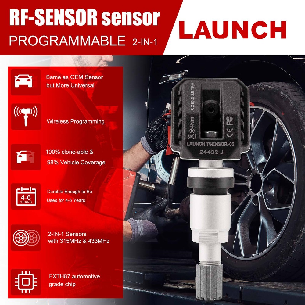 4x LAUNCH TSENSOR-05 RF Sensor Programmable Universal TPMS Sensor 315MHz &433MHz
