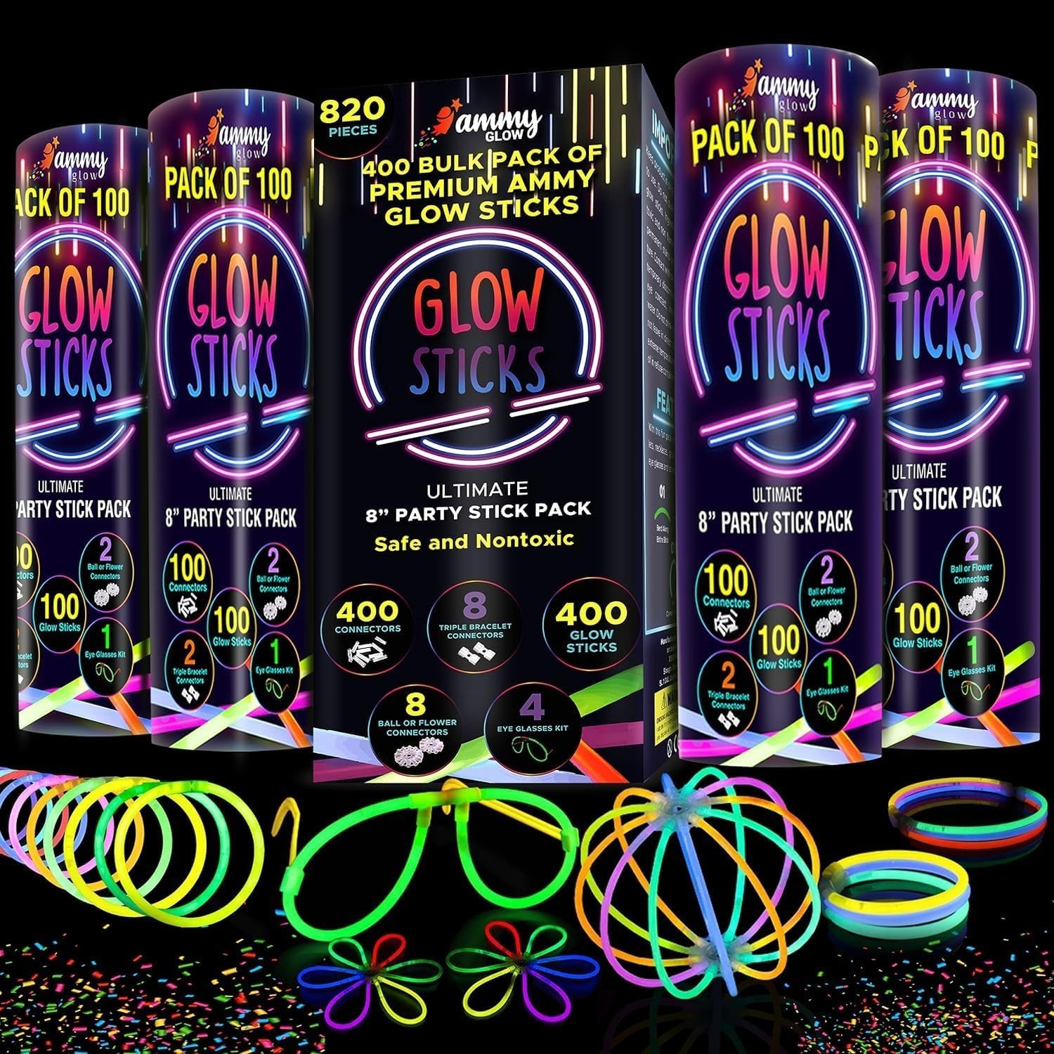 Vibrant 100 Pack Glow Sticks with Necklaces & Eyeglasses for Any Celebration