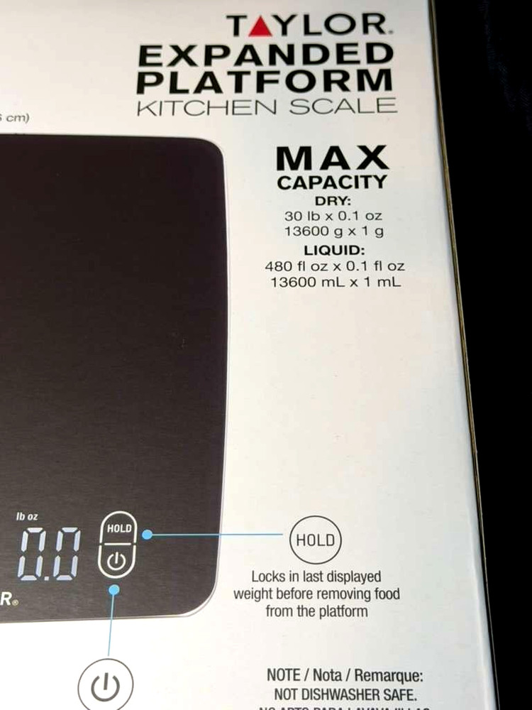 Taylor High-Quality Expanded Platform Digital Kitchen Scale –30lb Max Waterproof