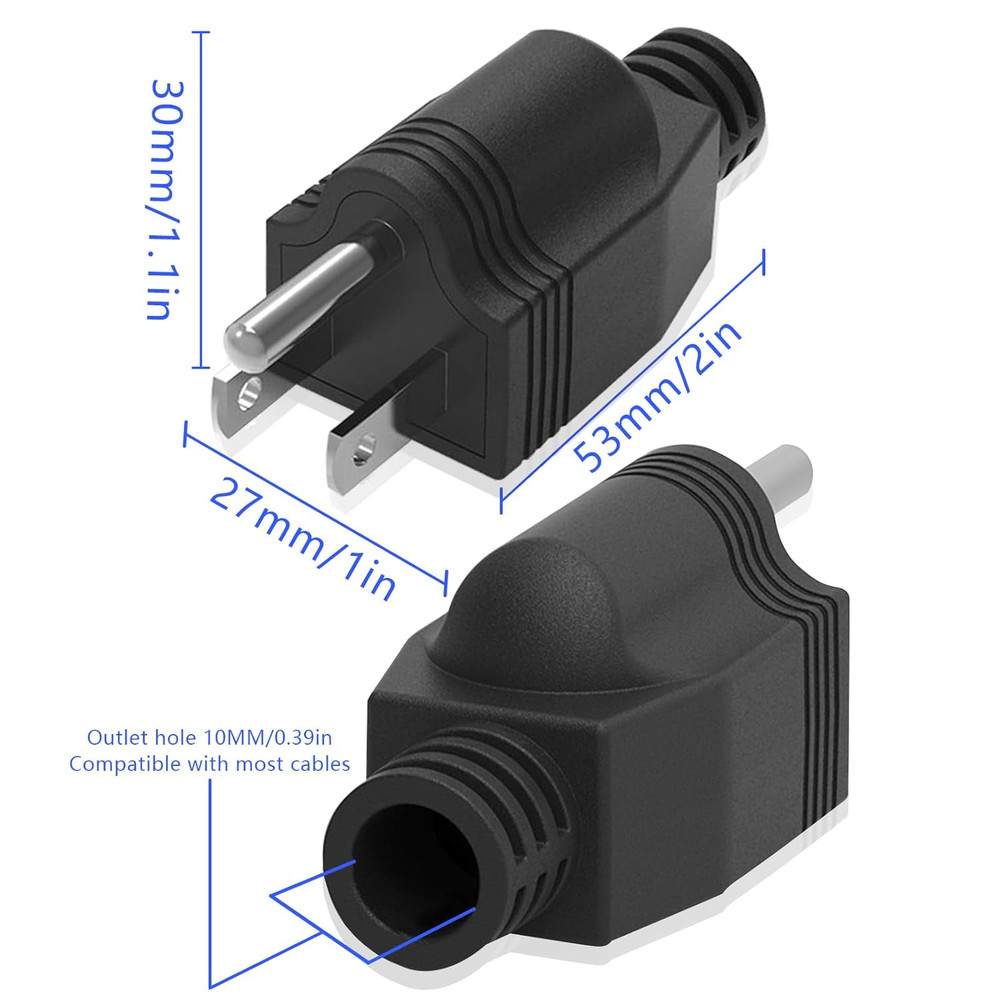 Replacement Plug 3 Prong NEMA 5-15P Power Adapter Replacement Plug, Straight