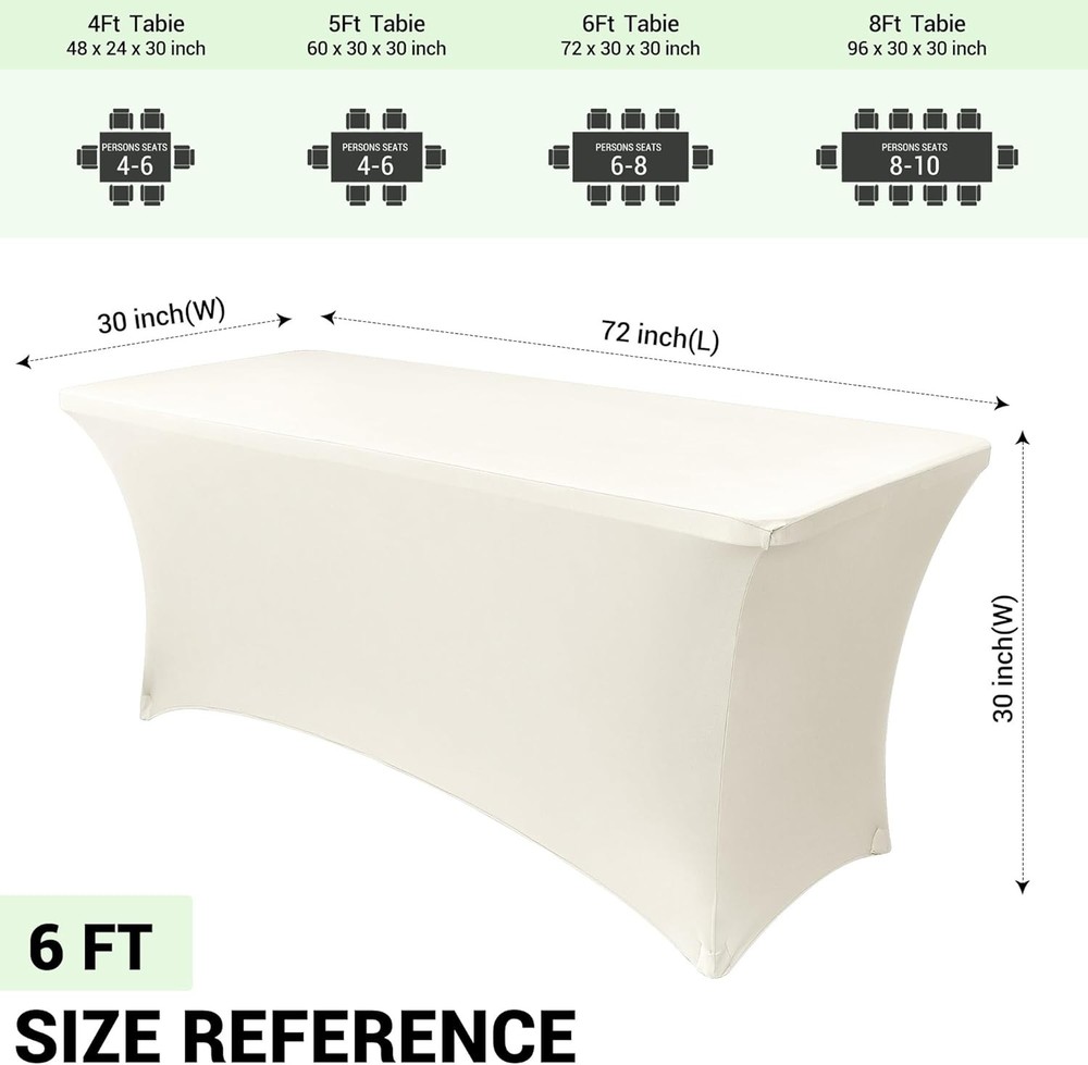 Obstal 6ft Cream Spandex Table Cover, 2 Pack, Fitted Rectangular