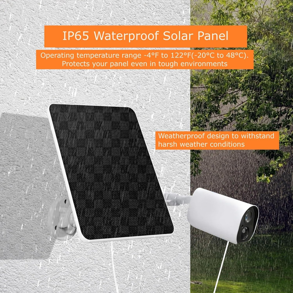 Solar Panel for Security Camera, 6W Solar Panel Micro USB & USB-C for Outdoor Re