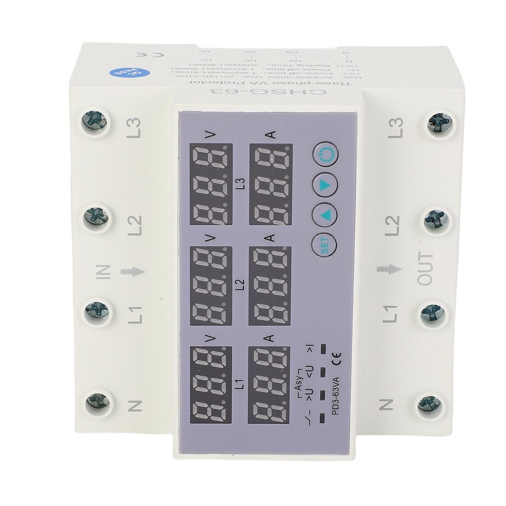 3 Phase DIN Rail Voltmeter Ammeter Auto Overvoltage Overcurrent Protector AC230
