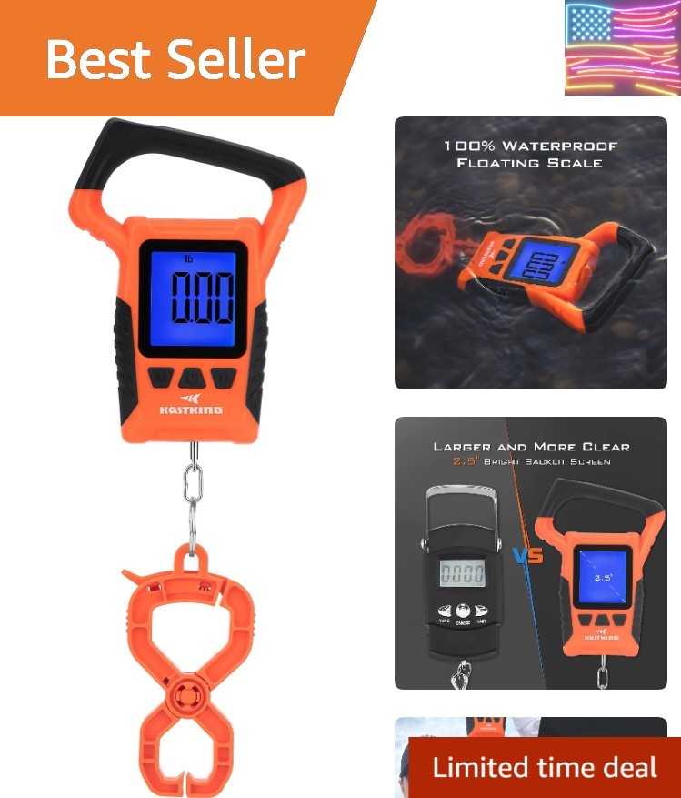 Fish Scale, Floating Waterproof Digital Scale, 2.5” Large LCD Display, 110lb ...
