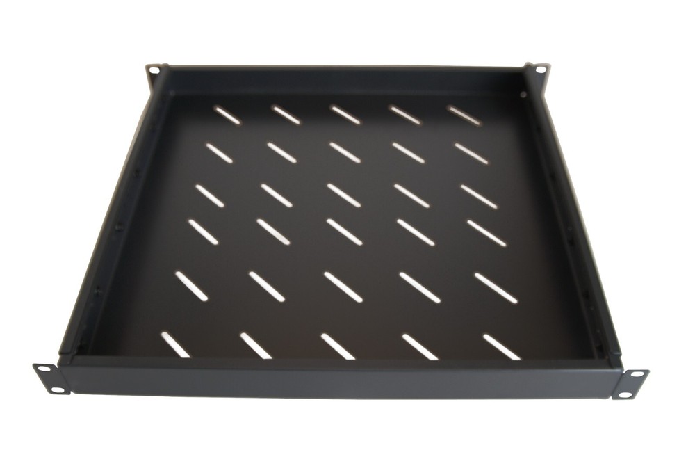 1U 19" 4 Post Fixed Vented Server Shelf, Adjustable Rack Mount 17in - 33in Black