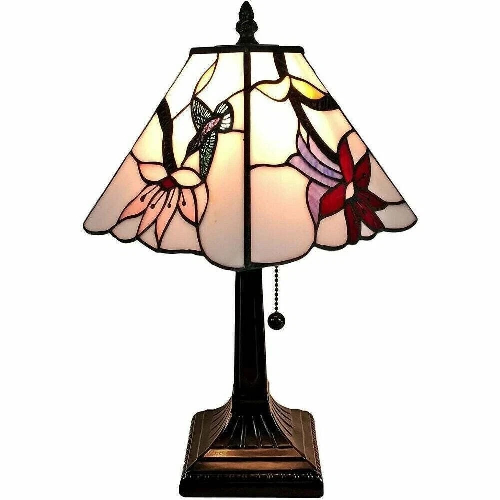 Tiffany Style Table Lamp Small Pink Hummingbird Office Nightstand Living Rm 15"