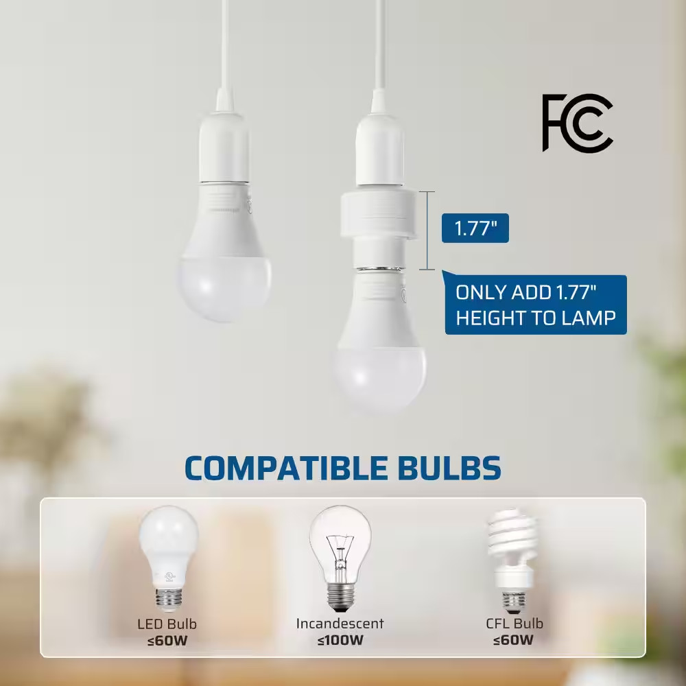 120-Volt Remote Control Light Bulb Switch Socket, White with 1-Removable Control