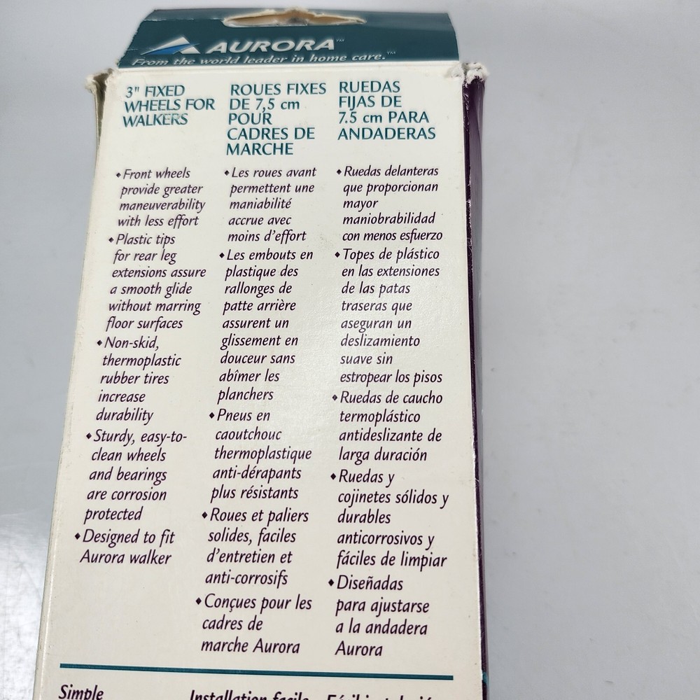 AURORA 3" FIXED FRONT WALKER WHEELS AND CAPS NEW