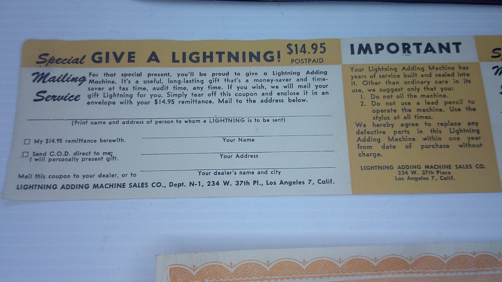 Large Bakelite/ Catlin brown Lightening Adding machine removable w/ instructions