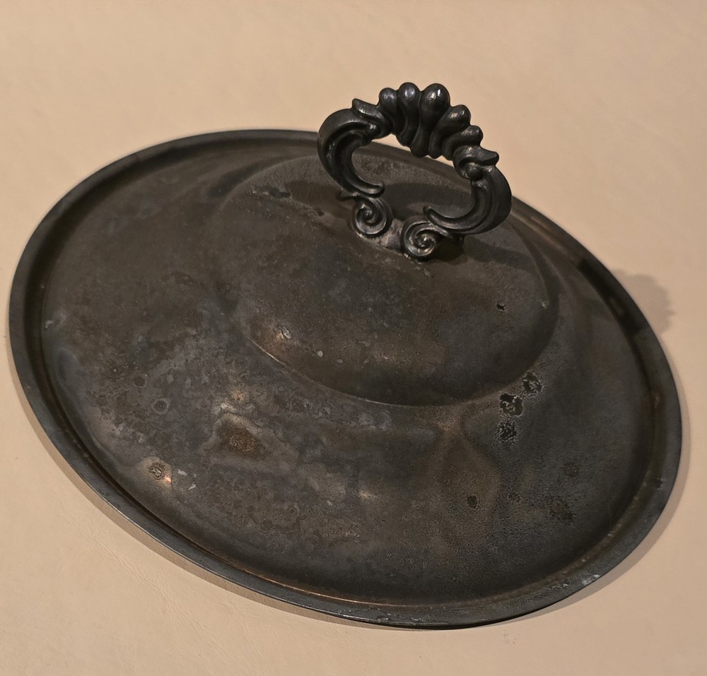 8½" Vintage Silver Plate Lid with Ornate Handle Server Tool