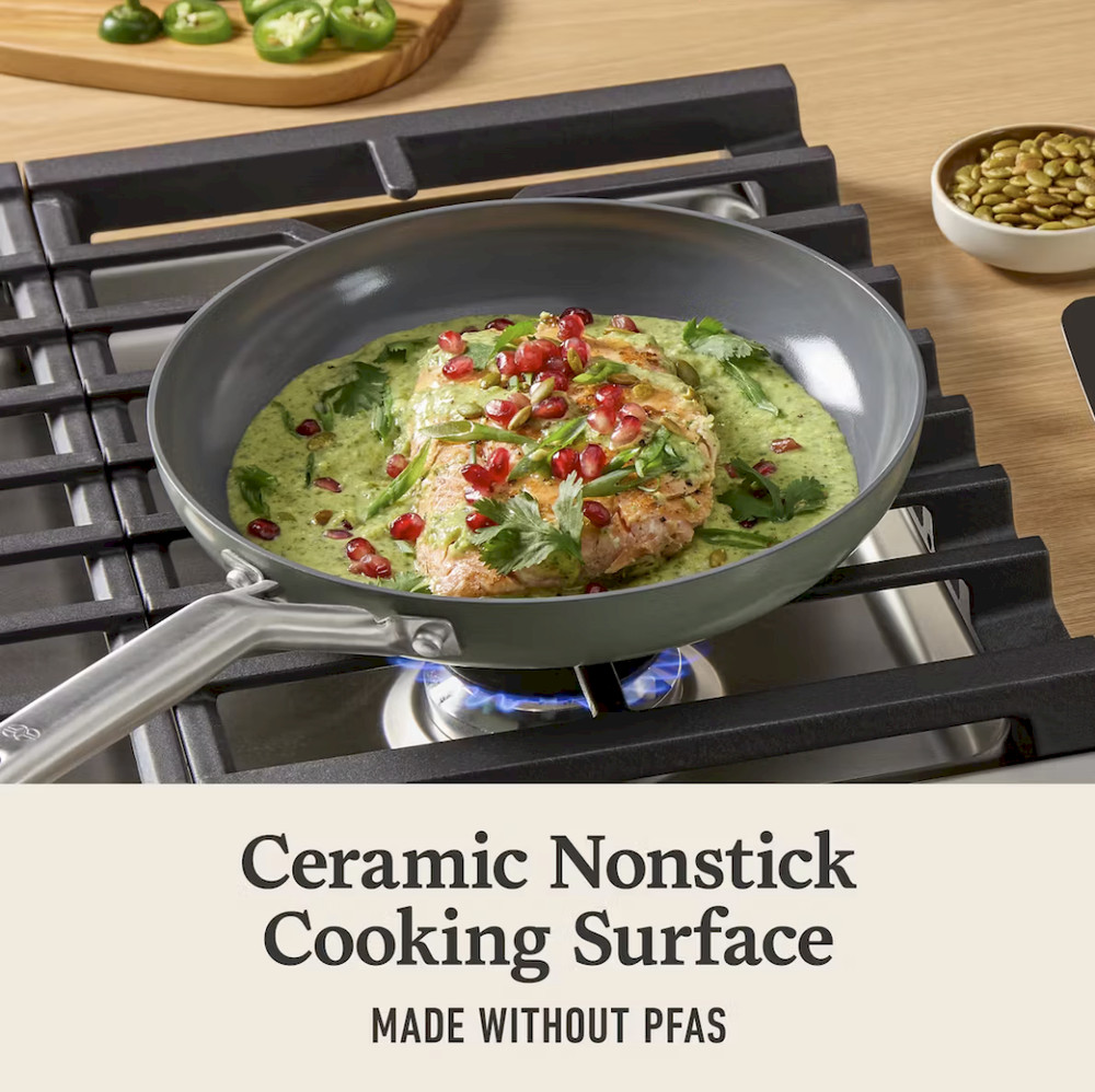 Calphalon Ceramic Nonstick 12-Piece Cookware Set, Silver Ash
