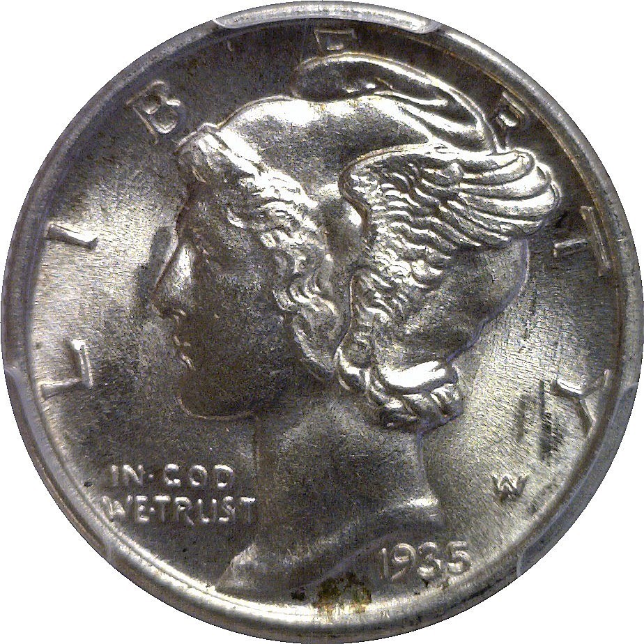 1935 10C Mercury Dime Silver PCGS MS 64 FB