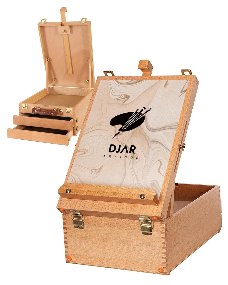 Large Sketchbox with 3-Drawer Storage, Adjustable Beech Wood Desktop Easel fo...