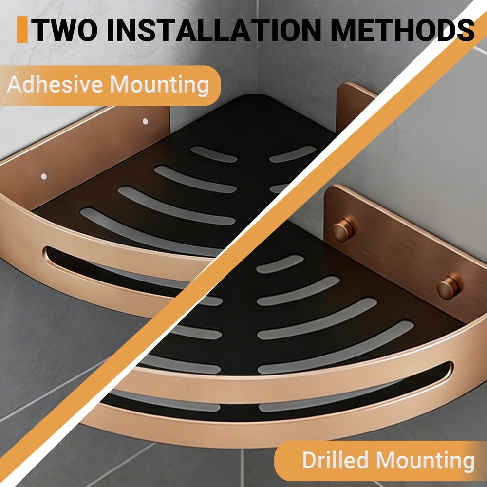 Corner Shower Caddy, Drilling/Adhesive Mounting Methods, Rustproof Wall Mount...