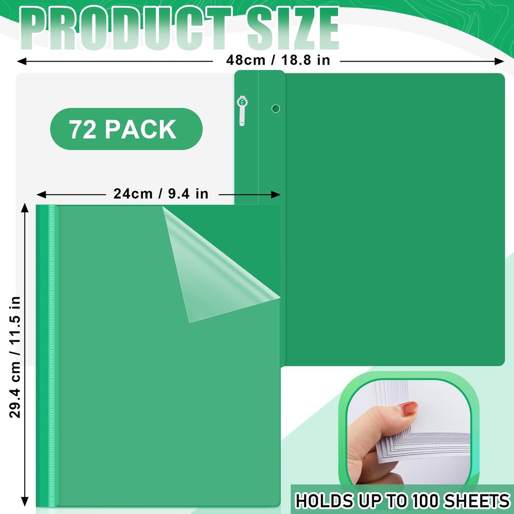 Teling 72 Pack Clear Front Report Covers Plastic Presentation, 3 Prongs