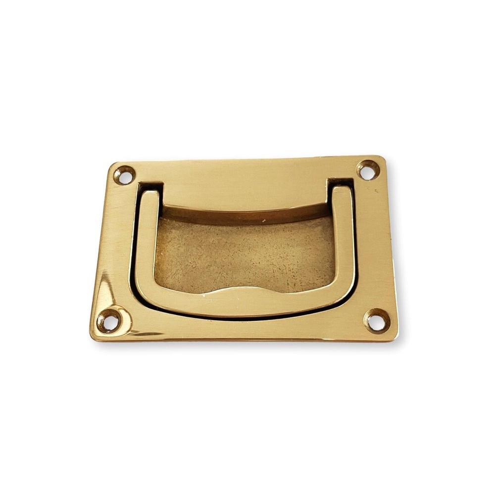 Brass Campaign Style Drawer Pull Cabinet Knob Plain Recessed Drawer Pull