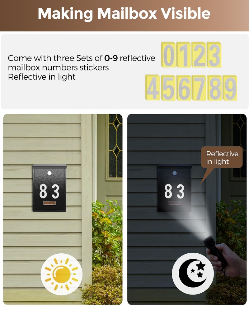 Locking Wall-Mount Mailbox for Outside with 4 Keys Galvanized Steel Rustproof...