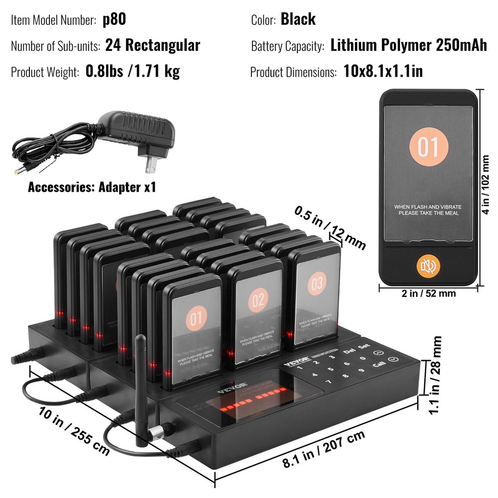 VEVOR Restaurant Wireless Pager System 24 Call Coasters Guest Queuing Calling
