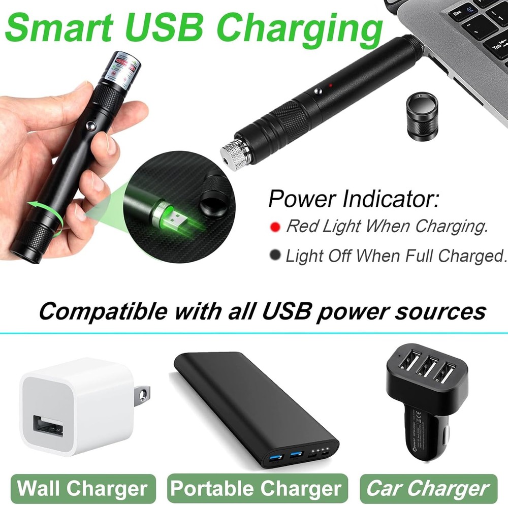 Green Laser Pointer High Power, USB Rechargeable Green Laser High Power Pointer