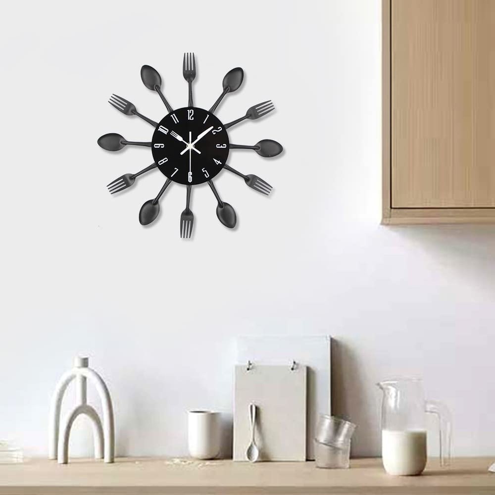 Timelike Kitchen Wall Clock, 3D Removable Modern Creative Cutlery Kitchen Spo...