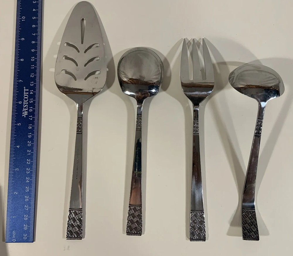 Towle Supreme Cutlery Miro Weave Pattern -4 Pc Hostess Flatware Serving Set +box