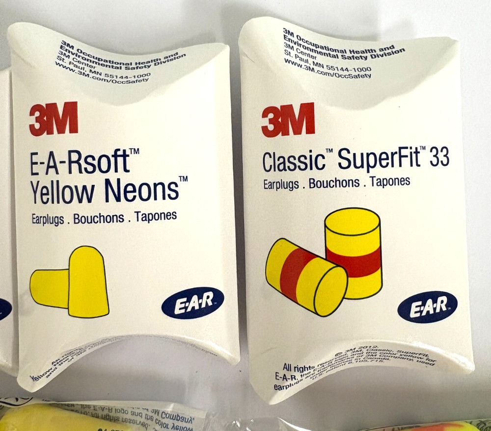12 PAIR DISPOSABLE EAR PLUG ASSORTMENT PACK 3M - NEW!