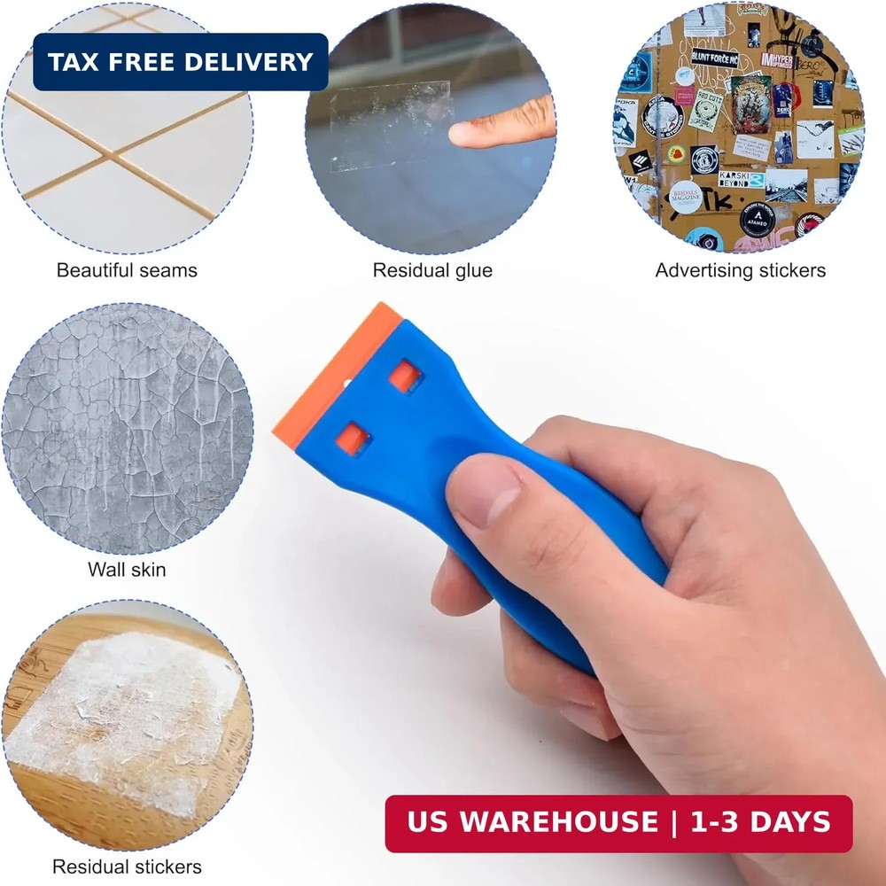 Plastic Razor Blade Scraper 4 Pcs and 120 Pcs Blades, Remove Label Decal Tool.