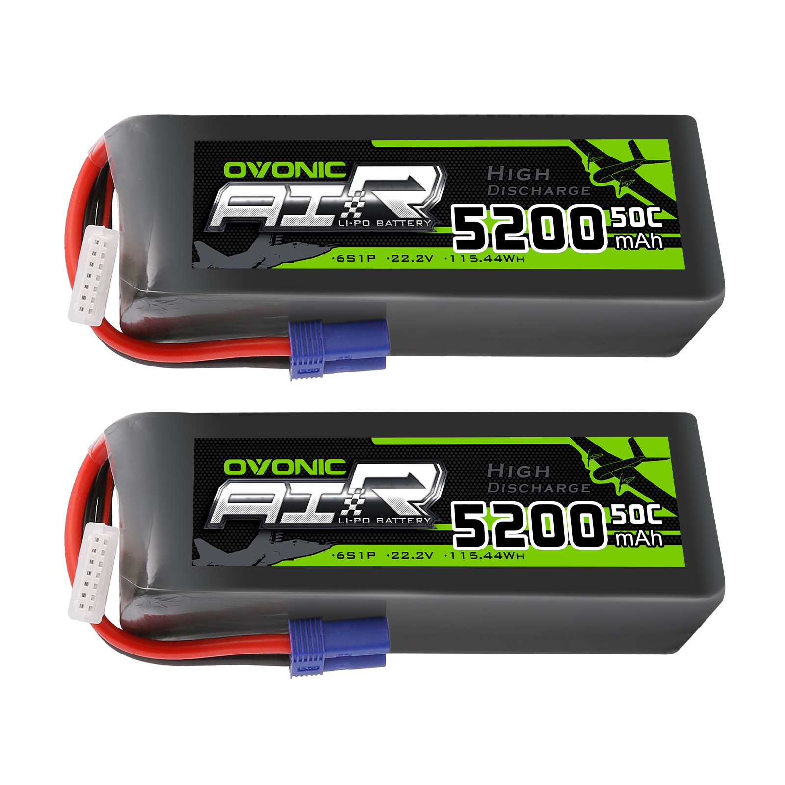 2x Ovonic 6S 5200mAh Lipo Battery  22.2V 50C EC5 for RC Car Truck Heli Jet Boat
