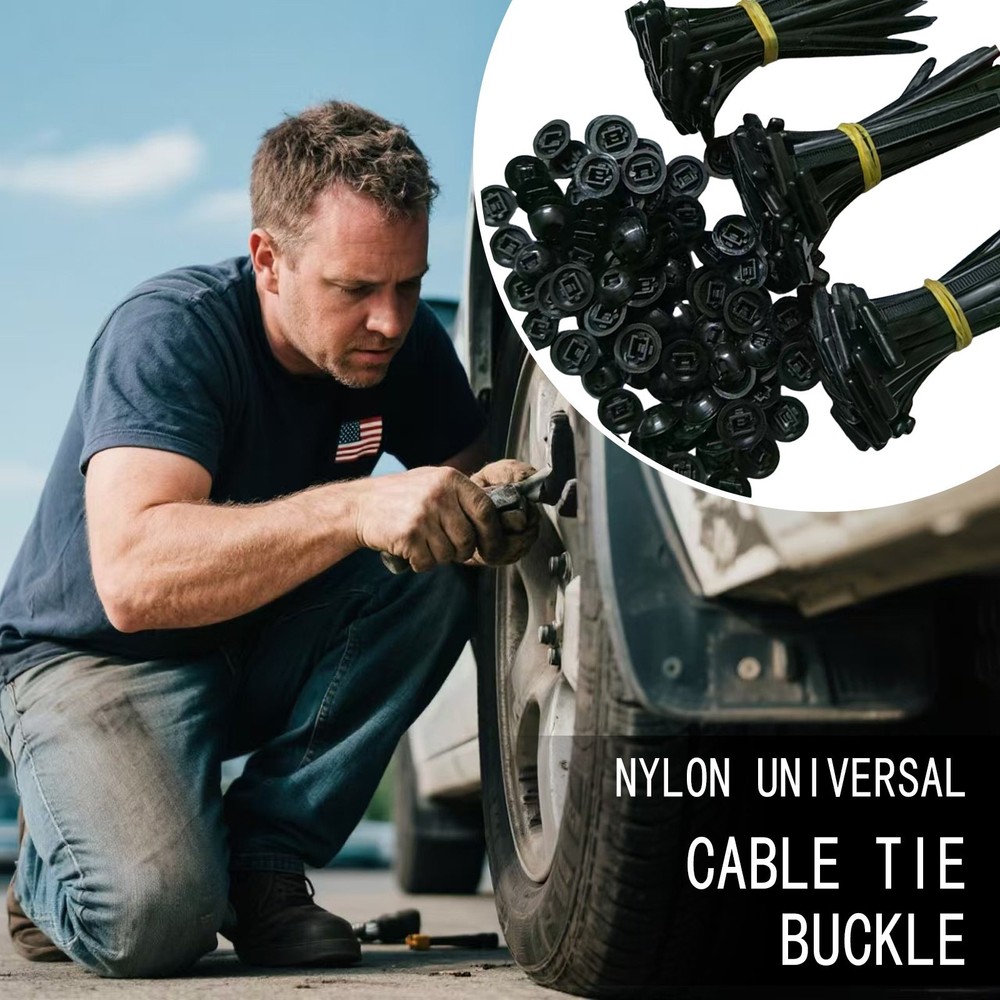Nylon Universal Cable Tie Buckle, Self-Locking Zip Ties with Pin & Button
