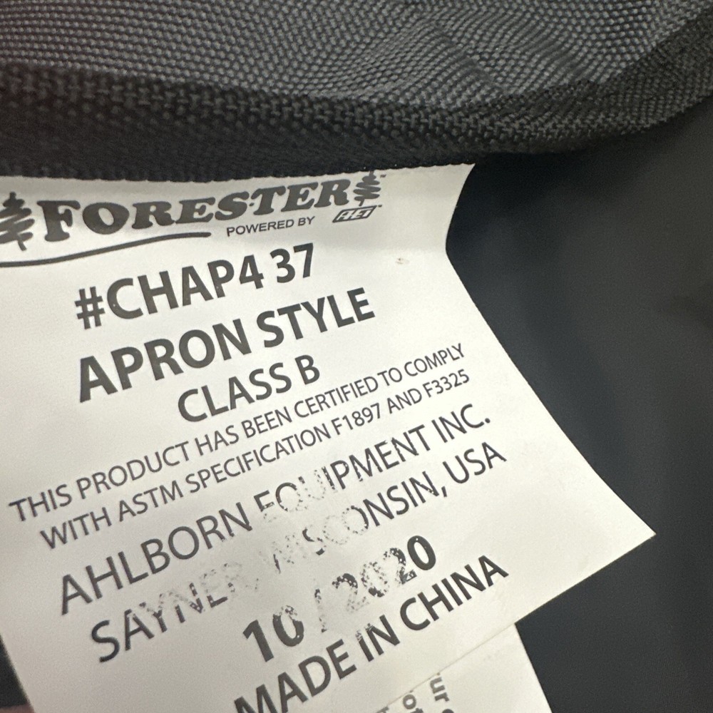Forester Chaps Apron Style Class B Leg Protection Certified Gray