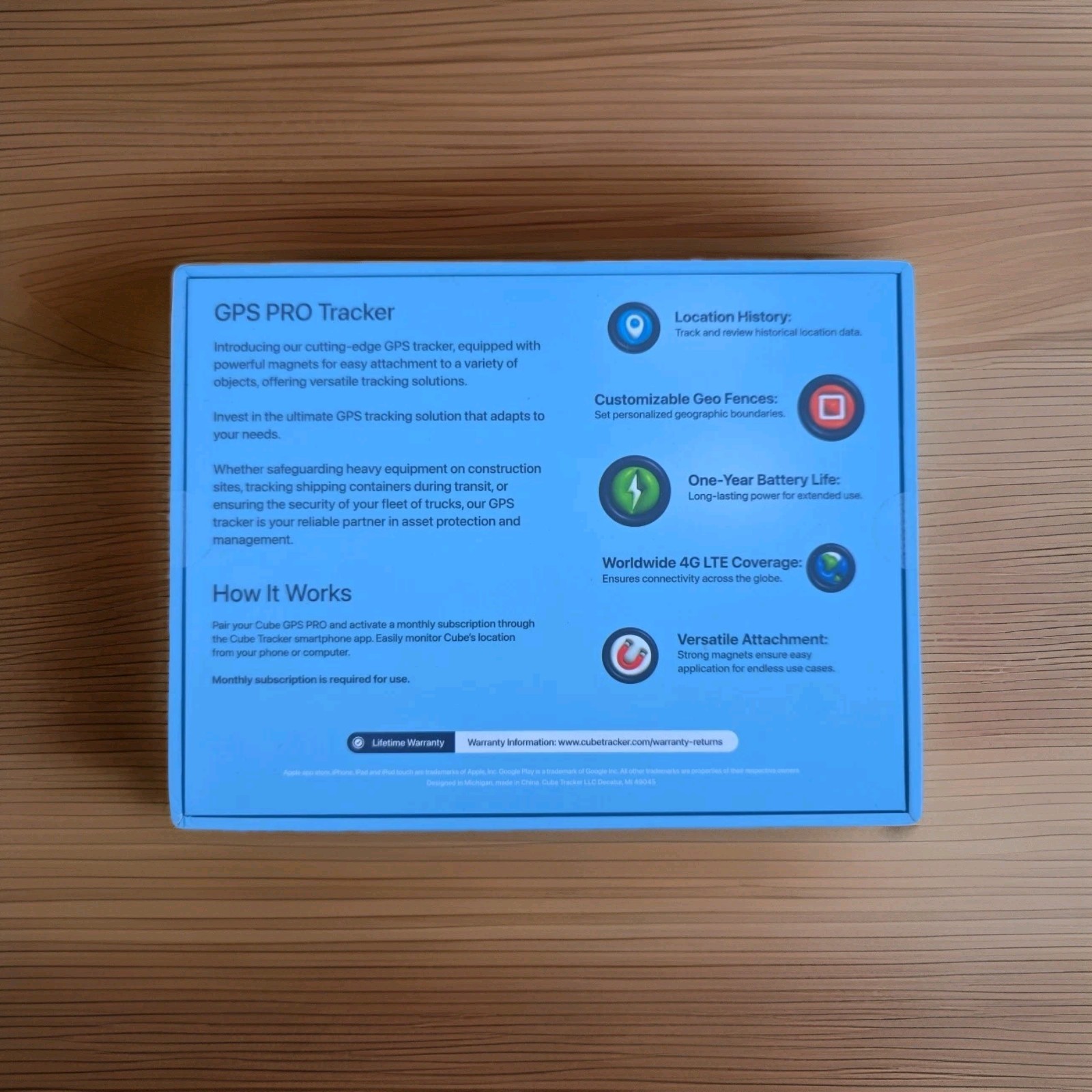 Cube GPS Pro - Universal Vehicle Tracker w/Magnetic Base / Rechargeable Battery