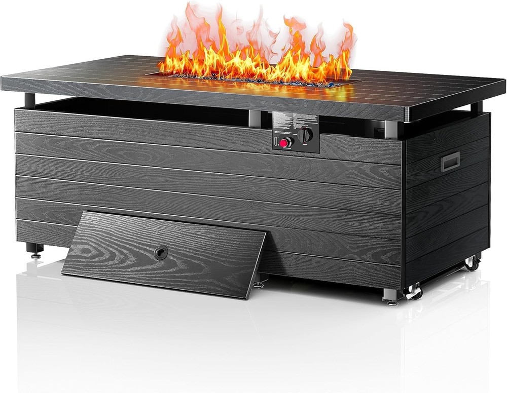 51” Outdoor Propane Fire Pit Table, 50,000 BTU Rectangular Gas Fire Pit with Lid