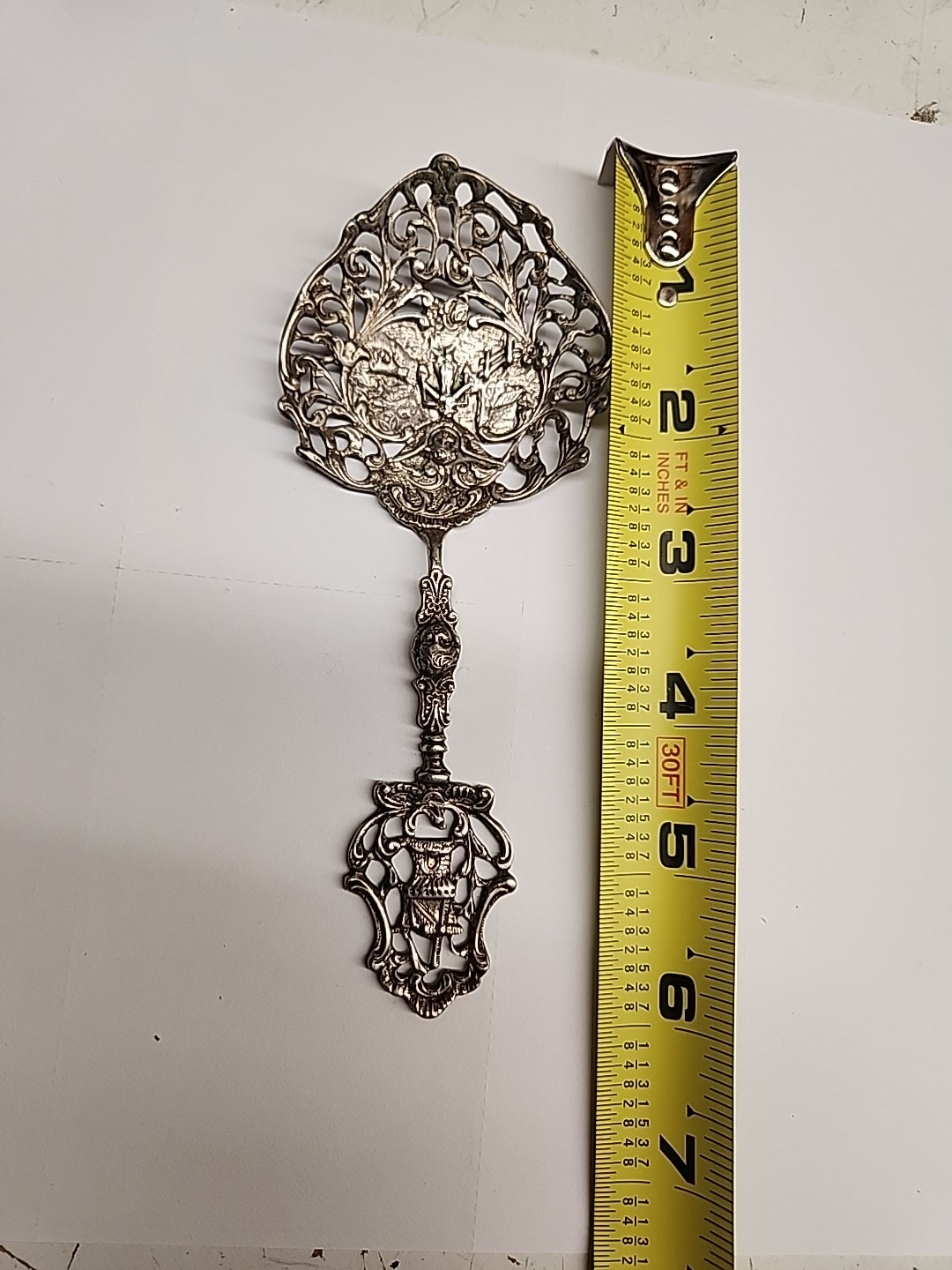 Antique Dutch Silver Tea Strainer / Spoon - Windmill & Ship Finial - 30.74g , 6"