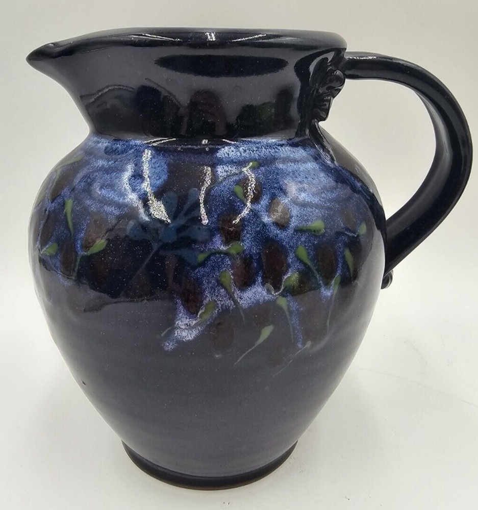 Studio Art Pottery Navy Pitcher Signed Grau Tortorella