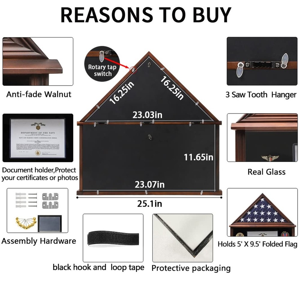 Large Burial Flag Display Case American Flag Solid Wood Display Case Fits a 5...