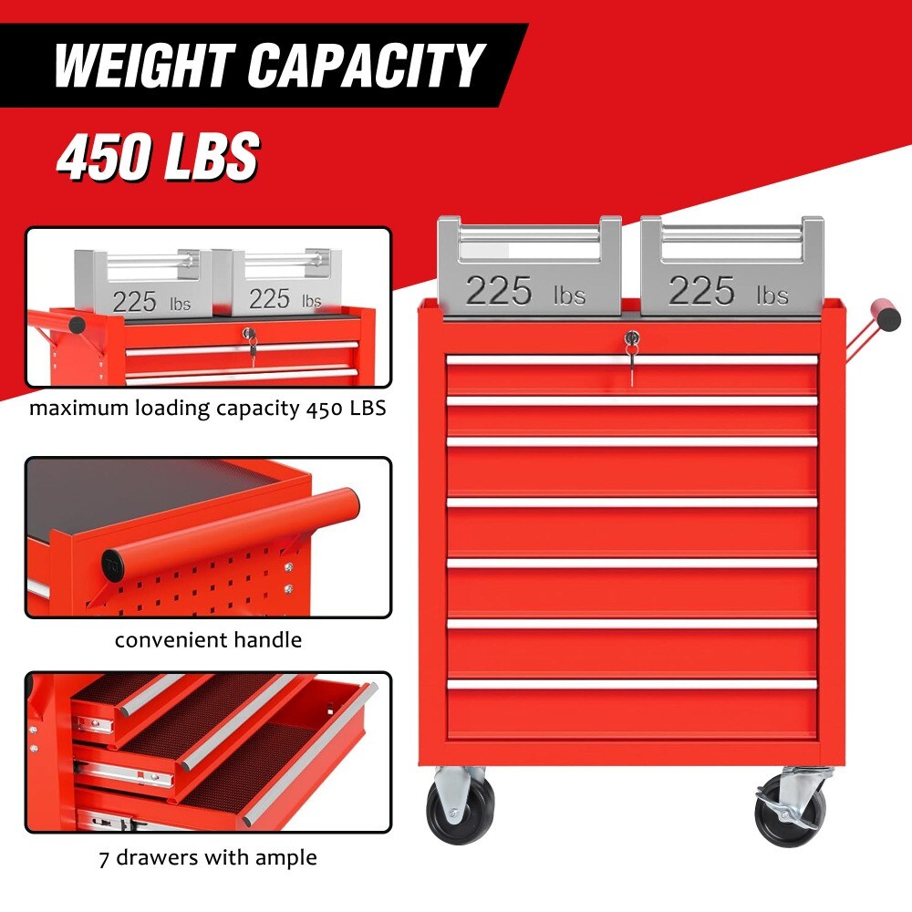 7 Drawers Rolling Tool Chest Tool Box Lockable Tool Storage Cabinet for Garage