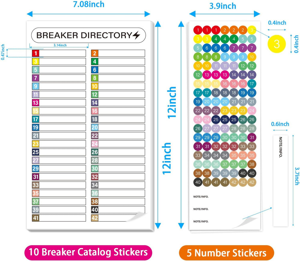 16 Sheets Breaker Panel Labels, Electrical Box Sticker Numbers Breaker Panel Lab