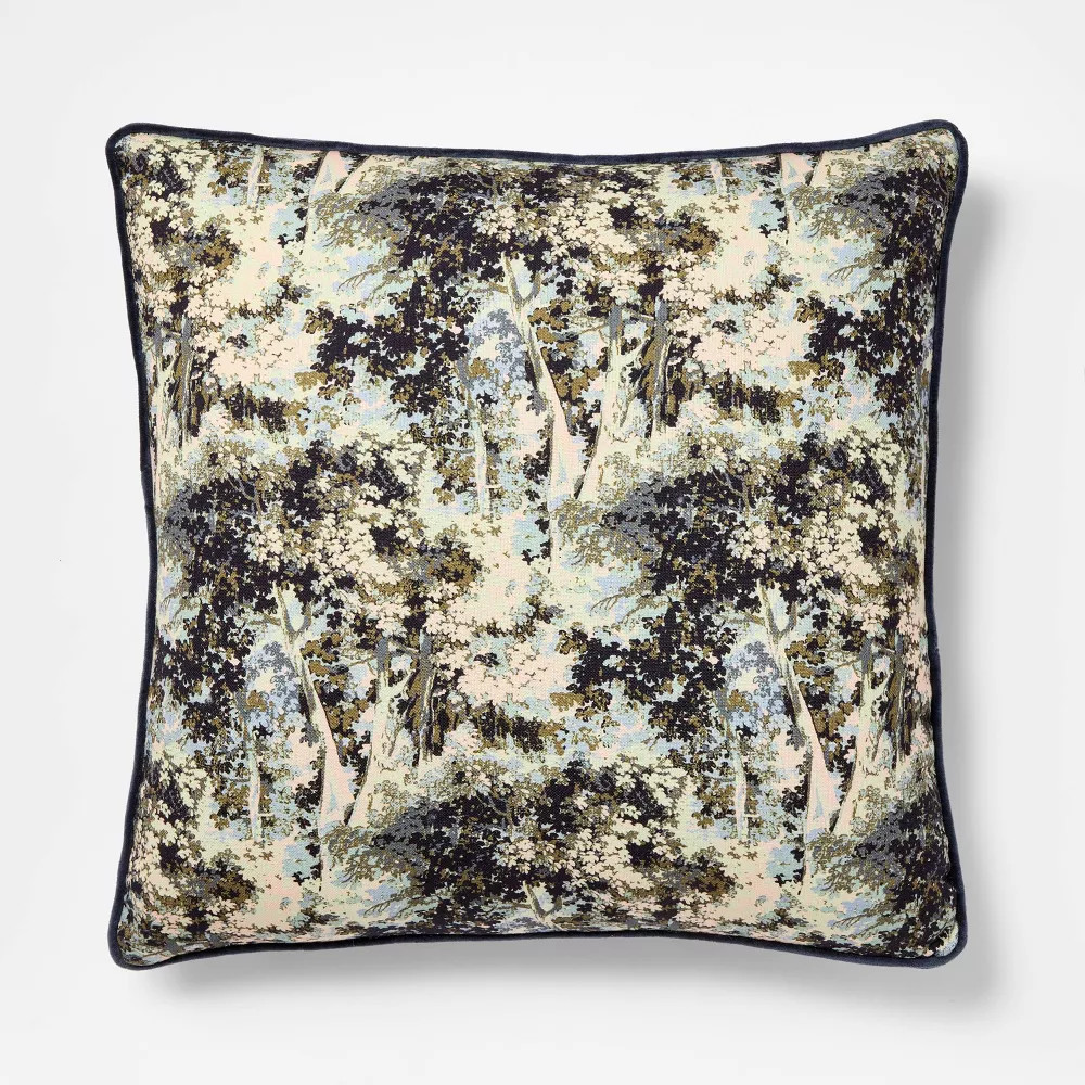24"x24" Abstract Tree Printed Throw Pillow with Gusset Navy - Threshold designed