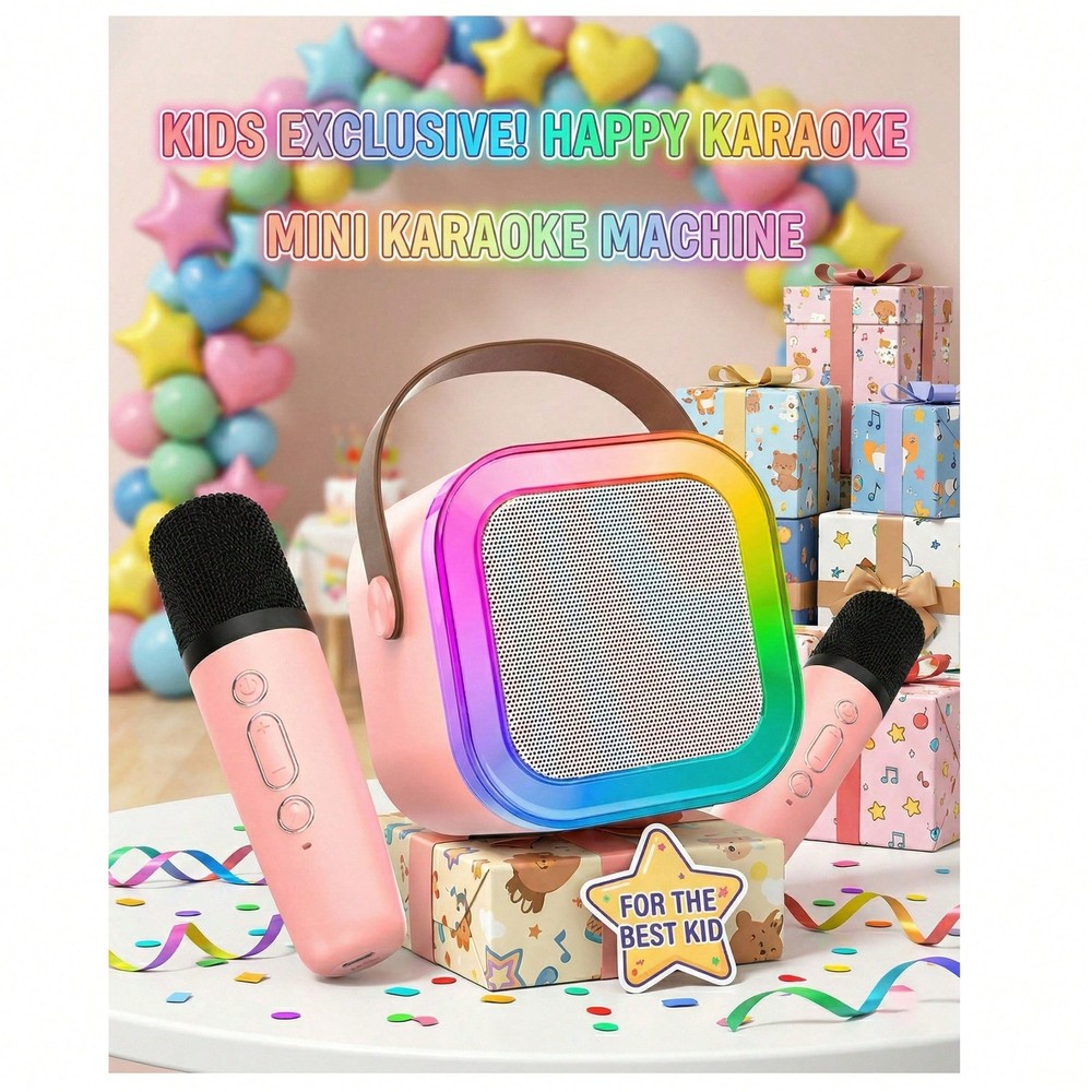 Mini Karaoke Machine With 2 Mics | Bluetooth 5.0 TWS TECH (50ft Range) | Microph